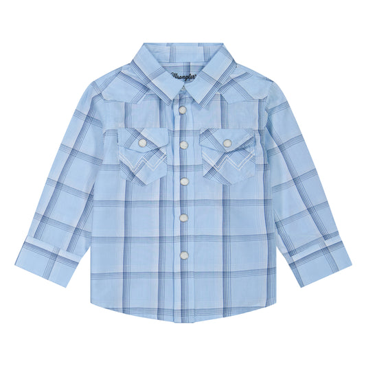 Wrangler Boy's Long Sleeve Plaid Western Snap Shirt - Blue