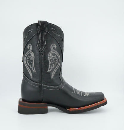 La Sierra Jr’s White Stitched Square Toe Boot - Black