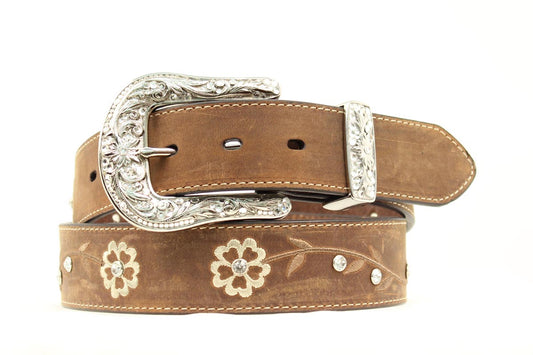 Cinturón con gemas y diseño floral en marrón Ariat