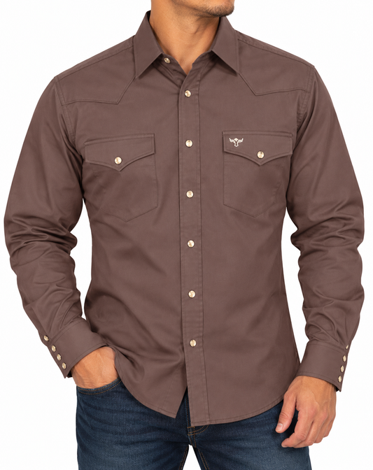 Rodeo Men's Western Snap Button Long Sleeve Shirt - Brown