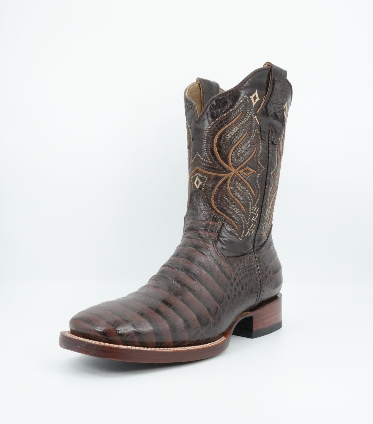 Golden Boots Men's Alligator Print Moka Wide Square Toe Boot