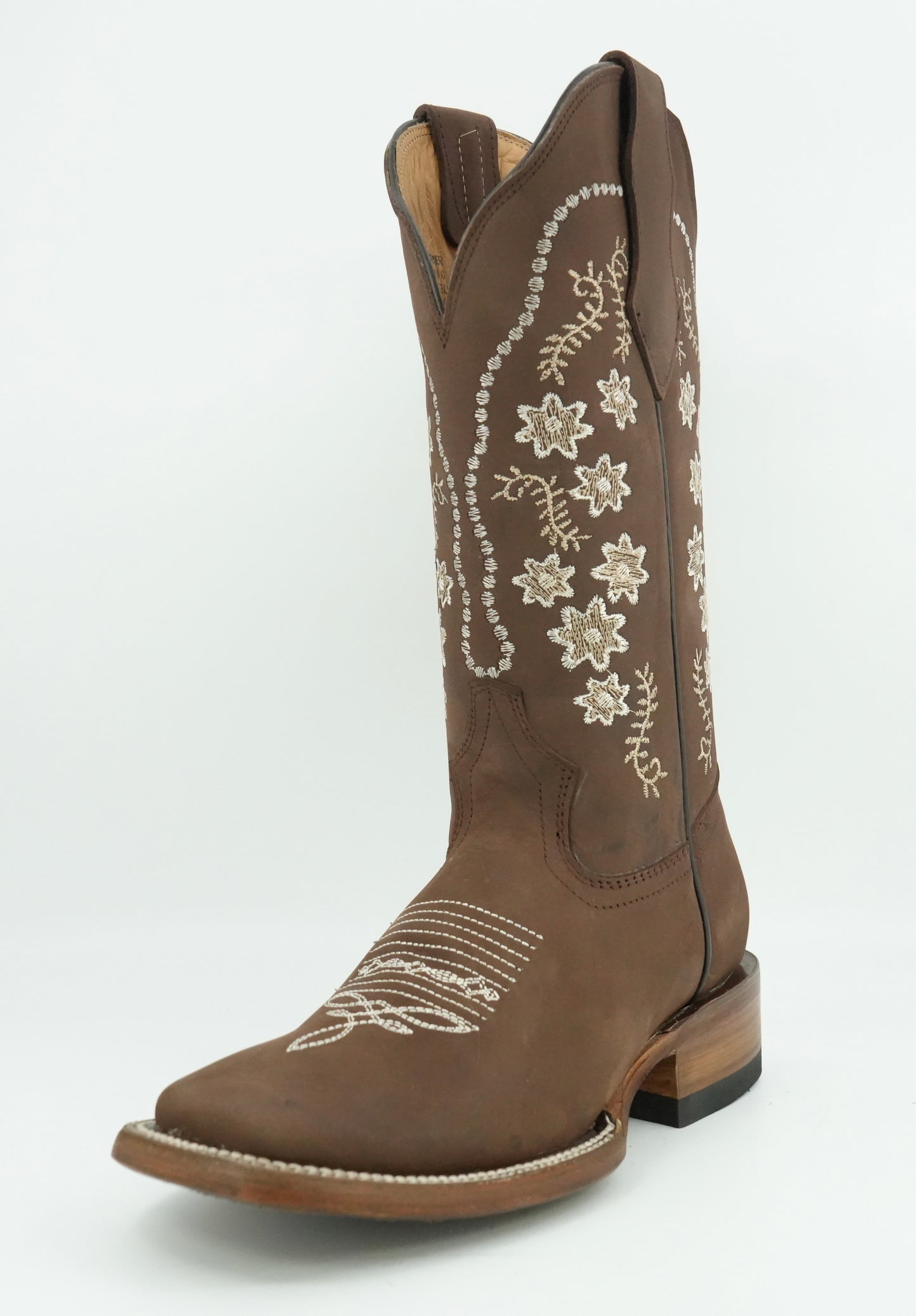 Golden Boots Women’s Brown Crazy Floral Wide Square Toe Boot