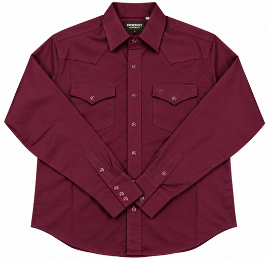 Rodeo Men's Western Snap Button Long Sleeve Shirt - Burgundy