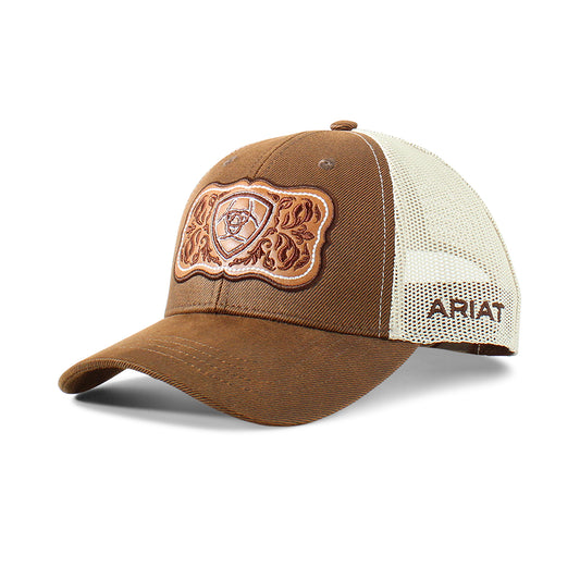 Gorra marrón con logo bordado floral Ariat