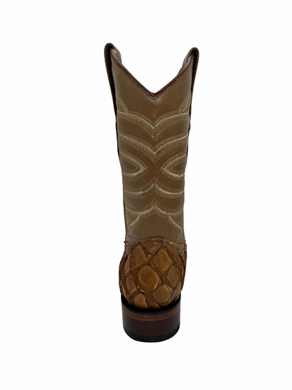 Los Altos Men's Oryx Glossy Genuine Pirarucu Wide Square Toe Boot