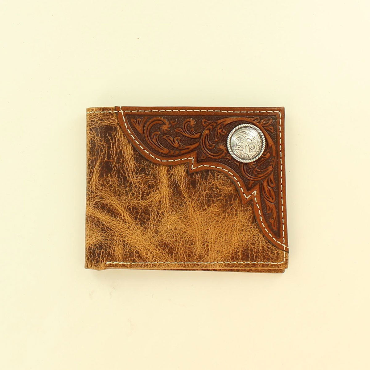 Ariat Brown Leather Front Tooled Print Design Bi-Fold Wallet