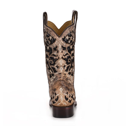 Corral Women’s Brown Floral Embroidery & Sequins, Narrow Square Toe Boot