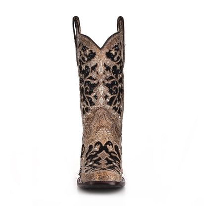 Corral Women’s Brown Floral Embroidery & Sequins, Narrow Square Toe Boot