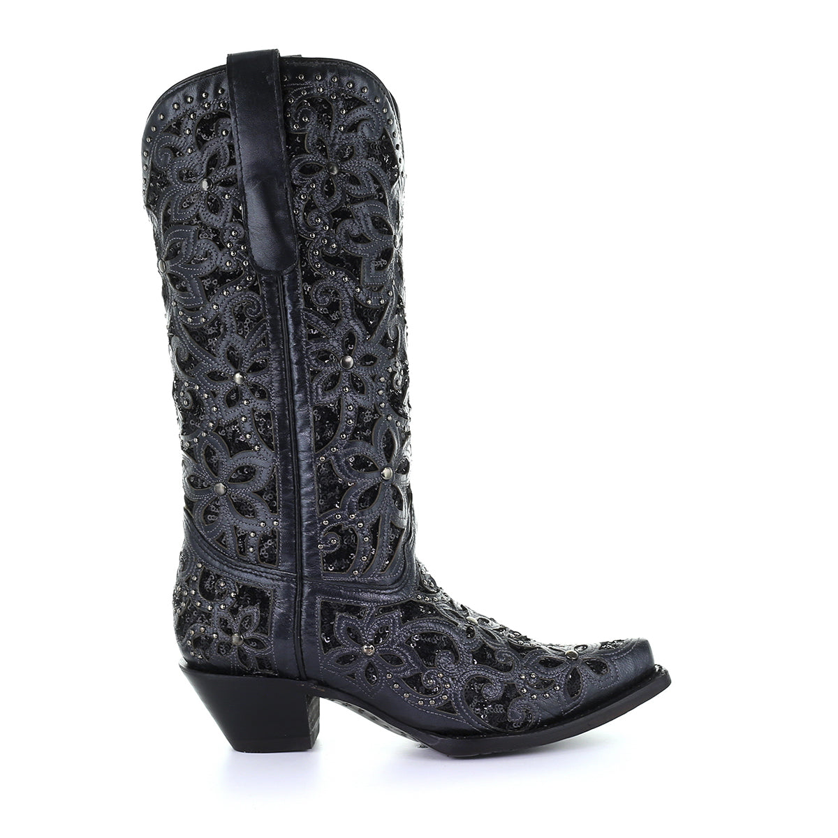 Corral Women’s Black Laser Inlay Sequins & Studs Snip Toe Boot