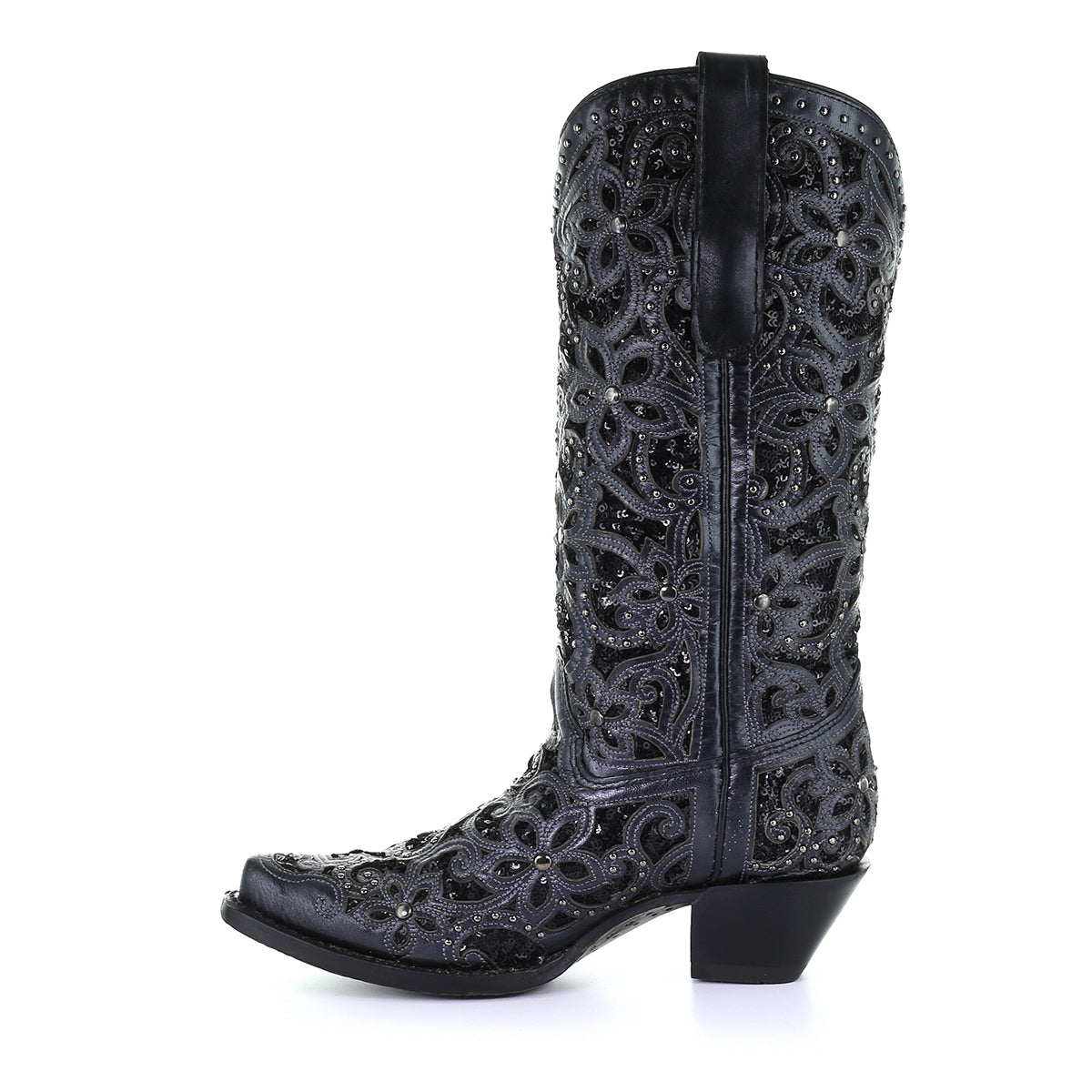 Corral Women’s Black Laser Inlay Sequins & Studs Snip Toe Boot