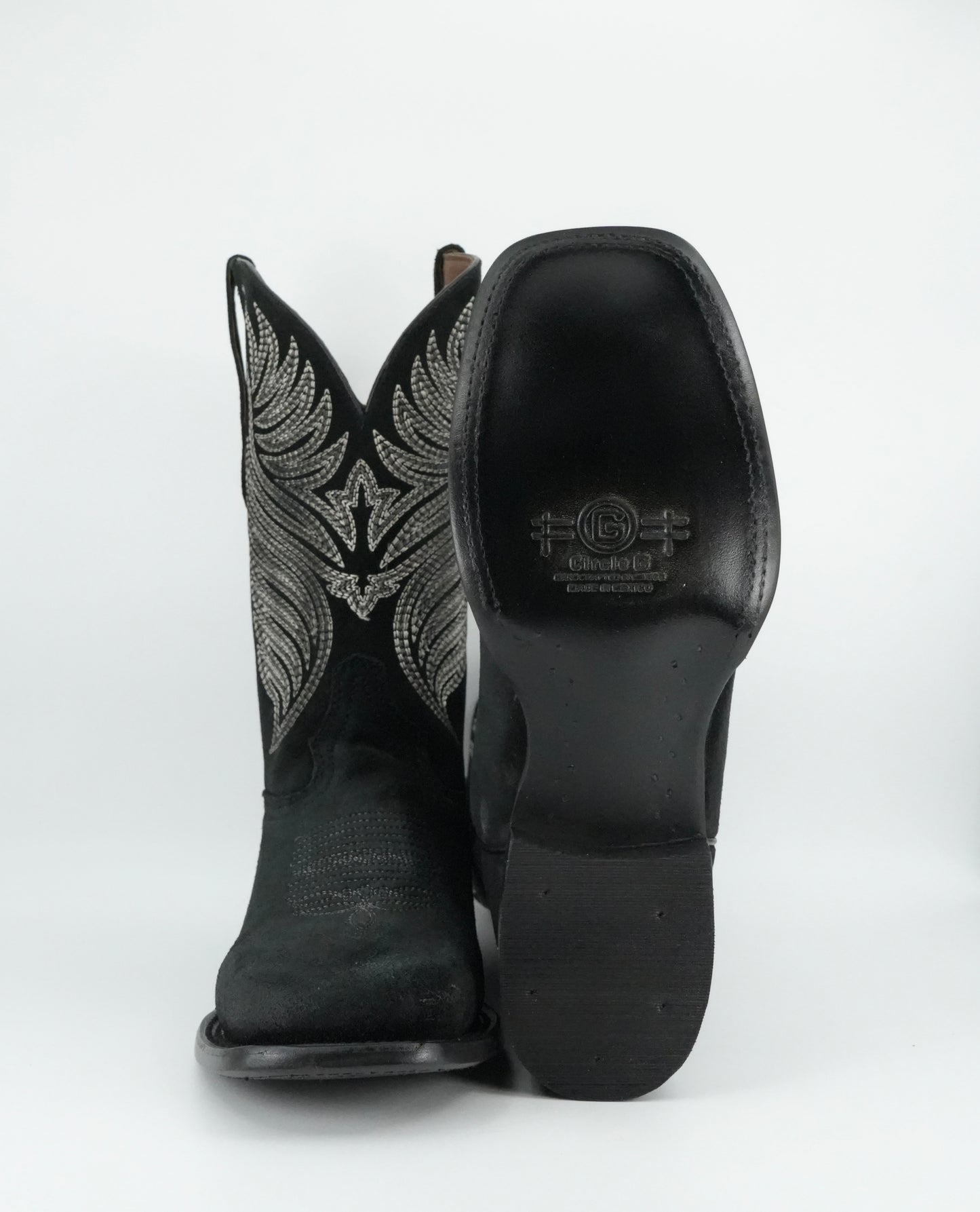 Circle G Men’s Embroidery Nobuck Black Wide Square Toe Boot