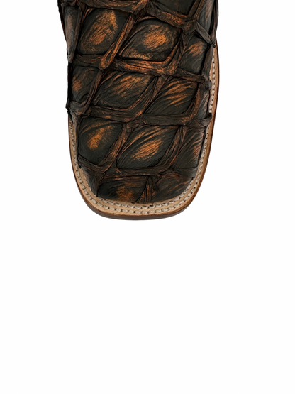 Los Altos Men's Rustic Cognac Genuine Pirarucu Wide Square Toe Boot