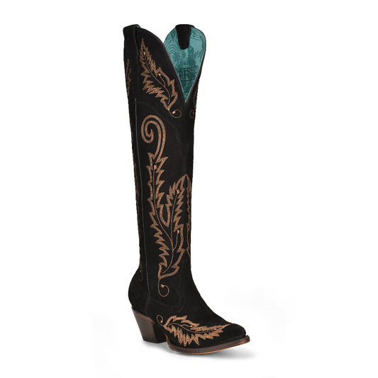 Corral Women’s Black Suede Embroidery J Toe Tall Boot