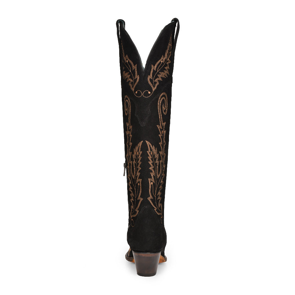 Corral Black Suede Embroidery J Toe Tall Boot