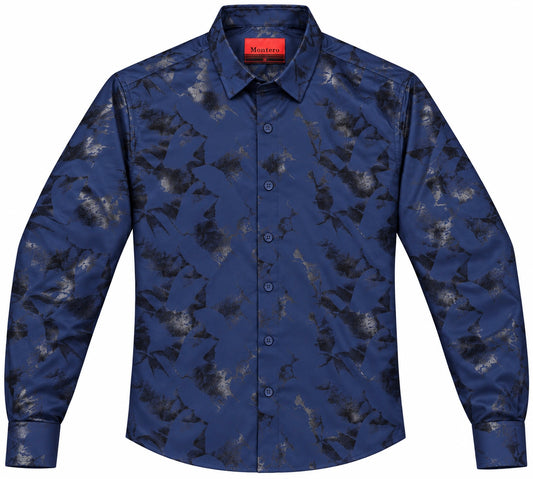 Montero Men's Metallic Print Button Up Long Sleeve - Navy Blue