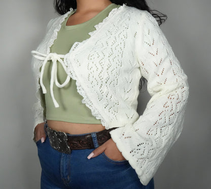 Blue B Women's Open Knit Tie Front Shrug - Ivory