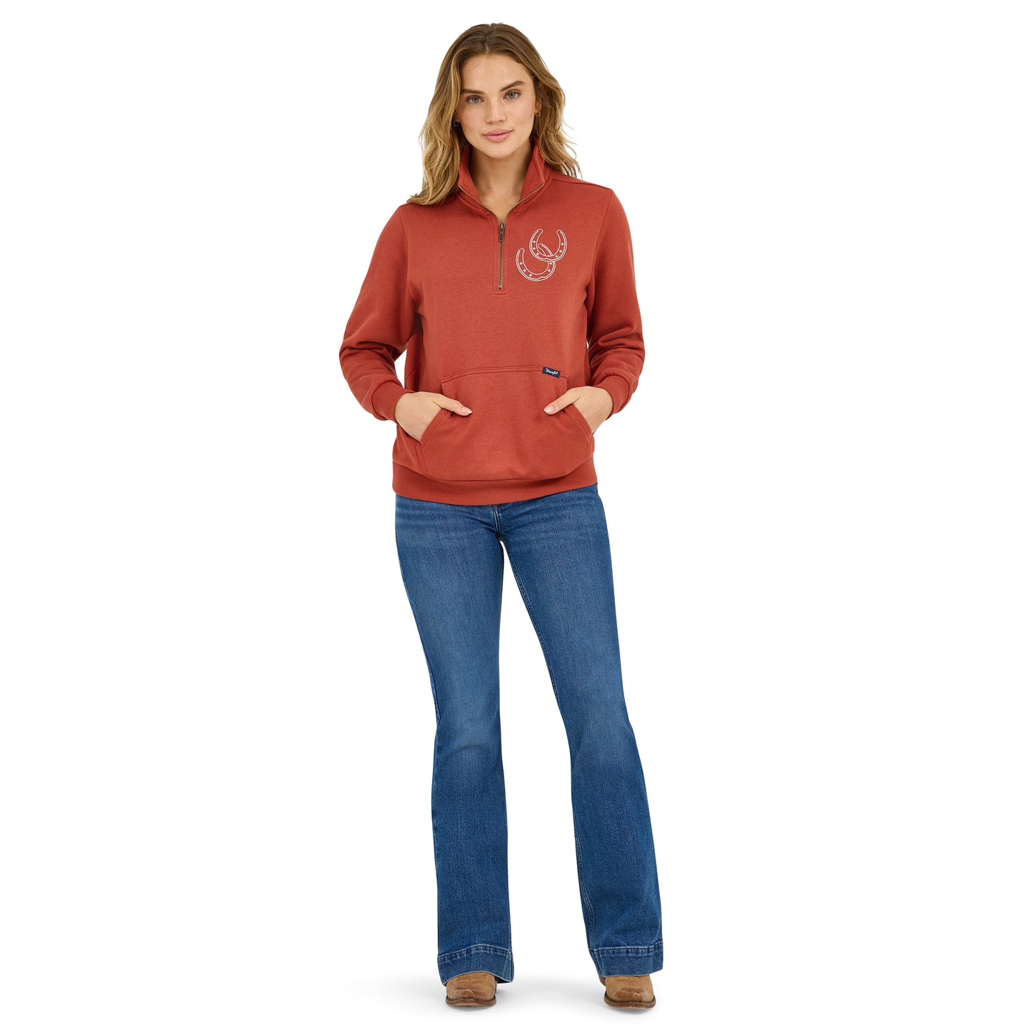 Wrangler Women's Retro Western Quarter-Zip Rust Sweatshirt