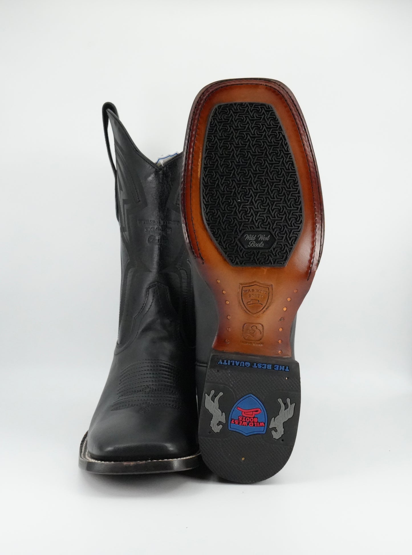 Wild West Men's Belmont Laser Black Wide Square Toe Boot