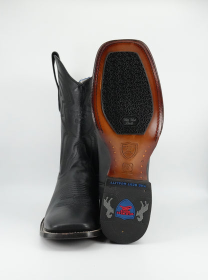 Wild West Men's Belmont Laser Black Wide Square Toe Boot