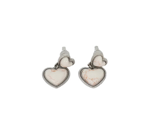 Wrangler Natural Stone Heart Shape Dangling Earrings - Beige
