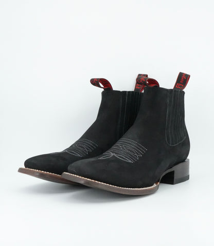 Vaquero Signature Men's Black Nobuck Wide Square Toe Short Boot