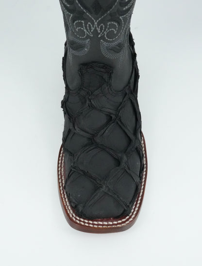 Los Altos Women's Black Genuine Pirarucu Leather Square Toe Boot