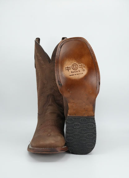 Circle G Men’s Leather Chocolate Embroidery Wide Square Toe Boot