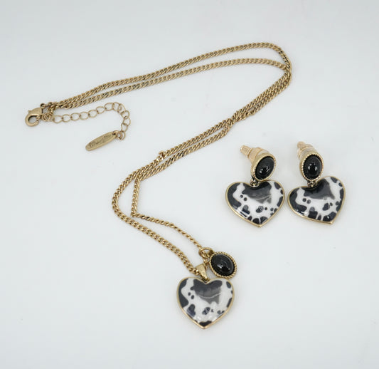 Wrangler Natural Stone Gold Pendant Set - Black Cow Print
