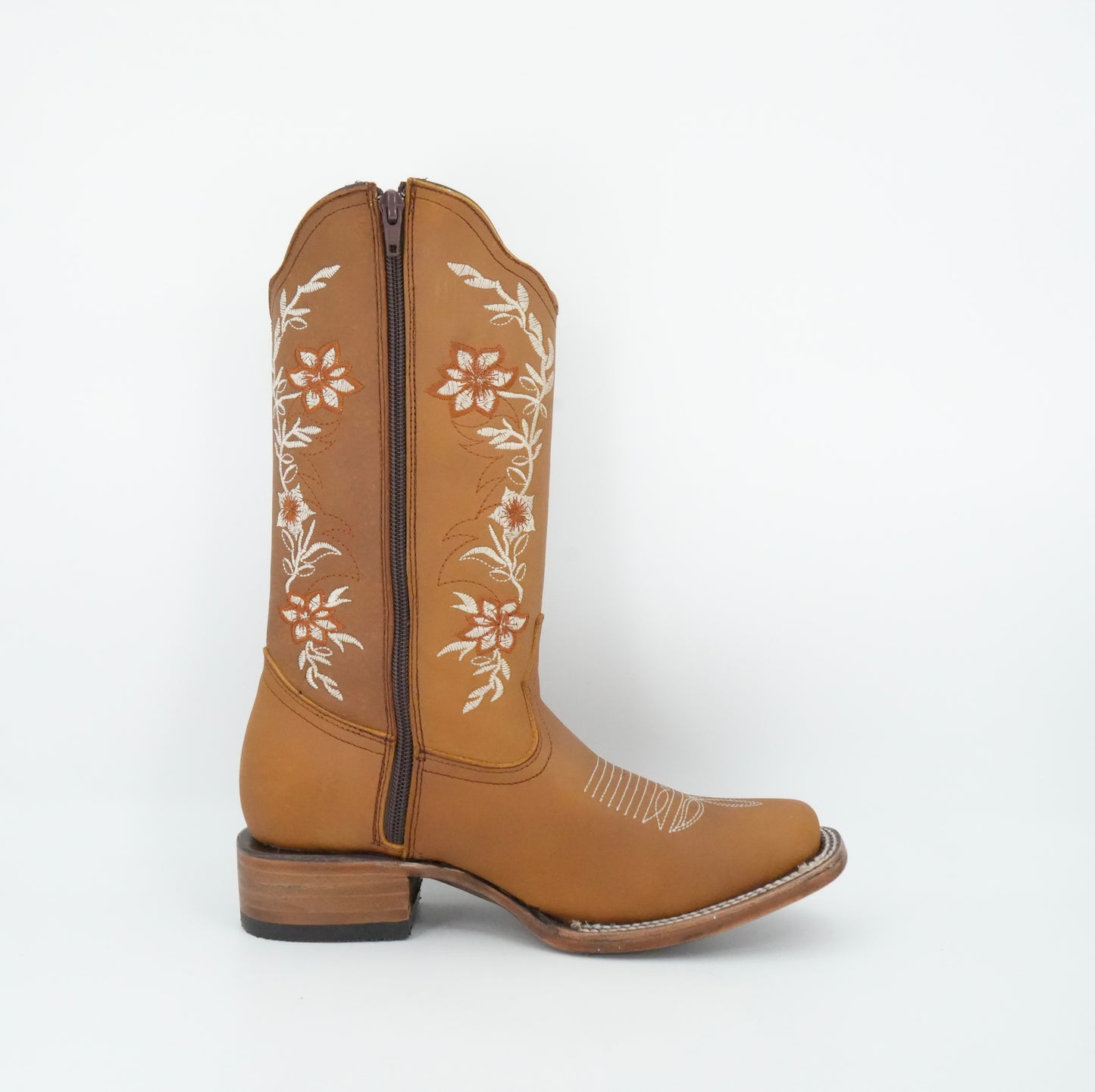 La Sierra Women's Zipper Floral Rust Stitch Square Toe Boot - Tang