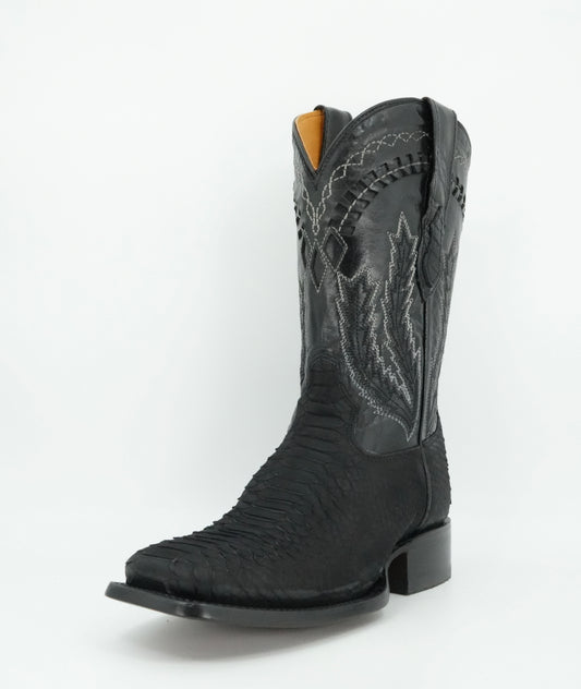Hooch Men's Nobuck Black Python Print Square Toe Boot