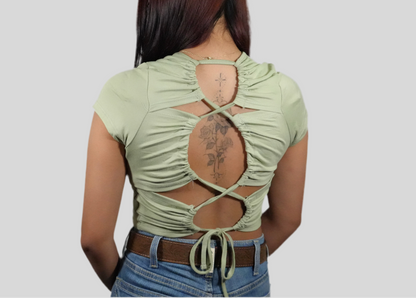 Story On Women's Cross Back Trim Top Sage