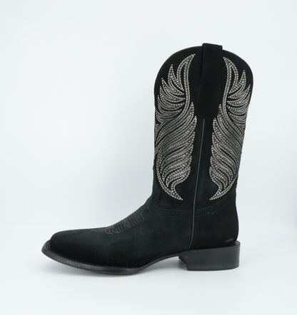 Circle G Men’s Embroidery Nobuck Black Wide Square Toe Boot