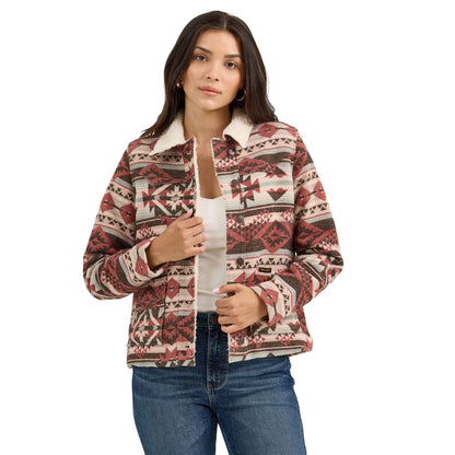 Women's Wrangler Sherpa Lined Jacquard Barn Jacket - Burgundy