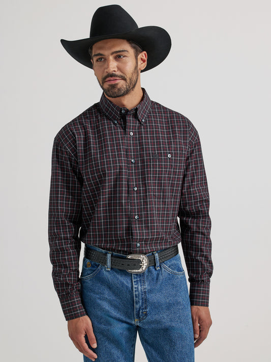 Wrangler Men's George Strait Black Check Long Sleeve Button Down Shirt