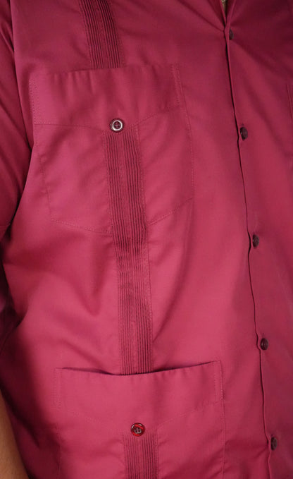 Men's Short Sleeve Polyester/Cotton Guayabera - Burgundy