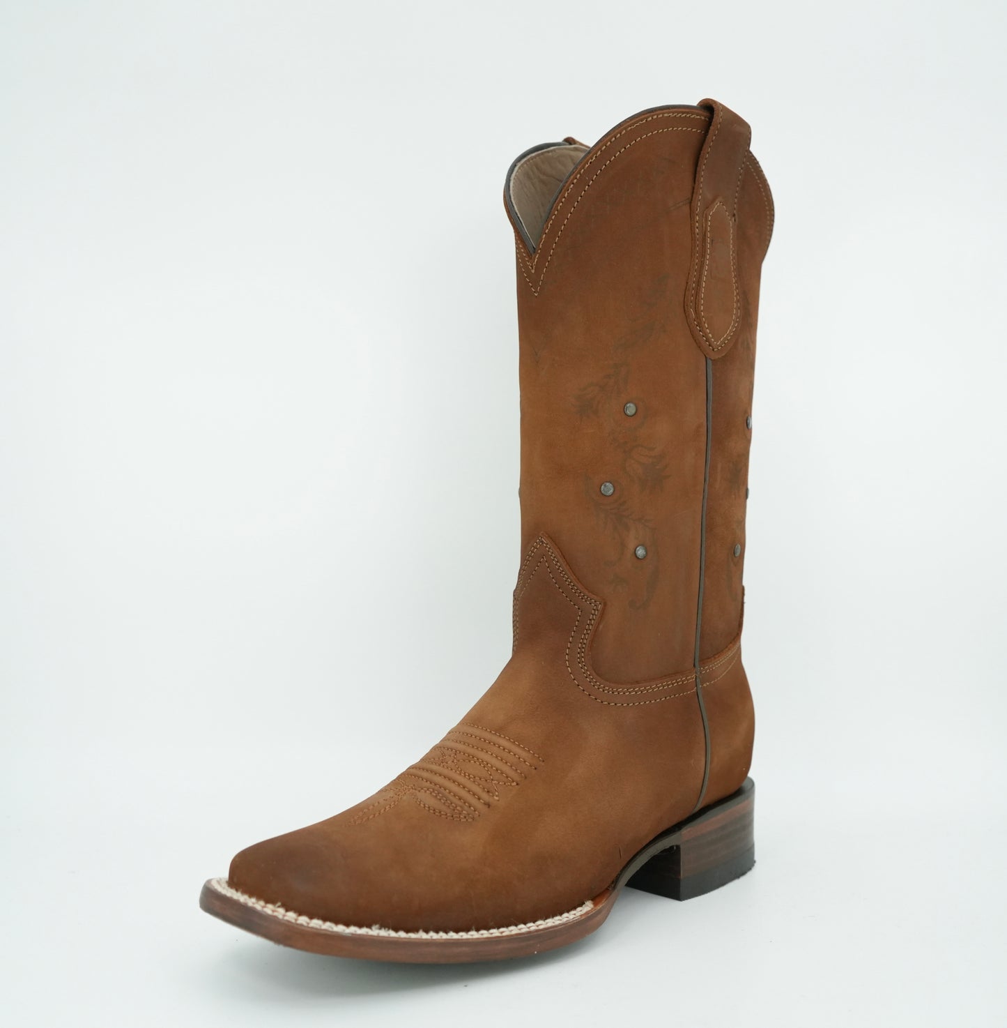 Vaquero Signature Women’s Brown Nobuck Studs Wide Square Toe Boot