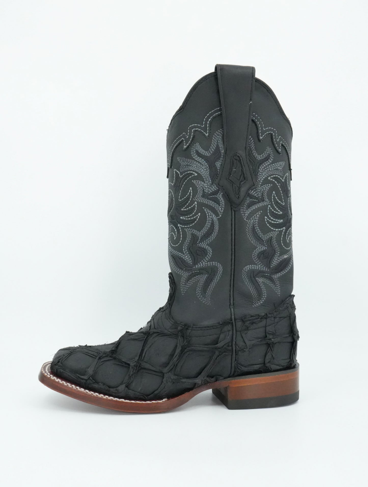 Los Altos Women's Black Genuine Pirarucu Leather Square Toe Boot