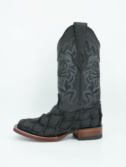 Los Altos Women's Black Genuine Pirarucu Leather Square Toe Boot