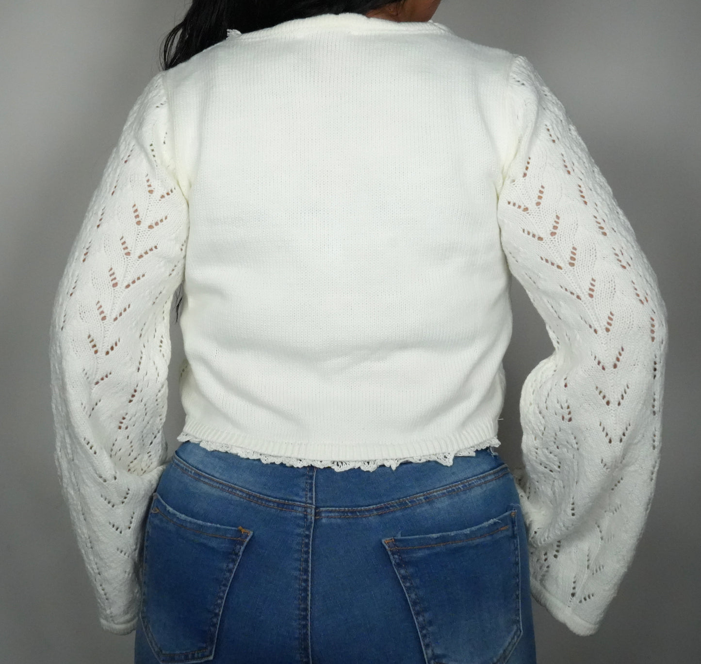 Blue B Women's Open Knit Tie Front Shrug - Ivory