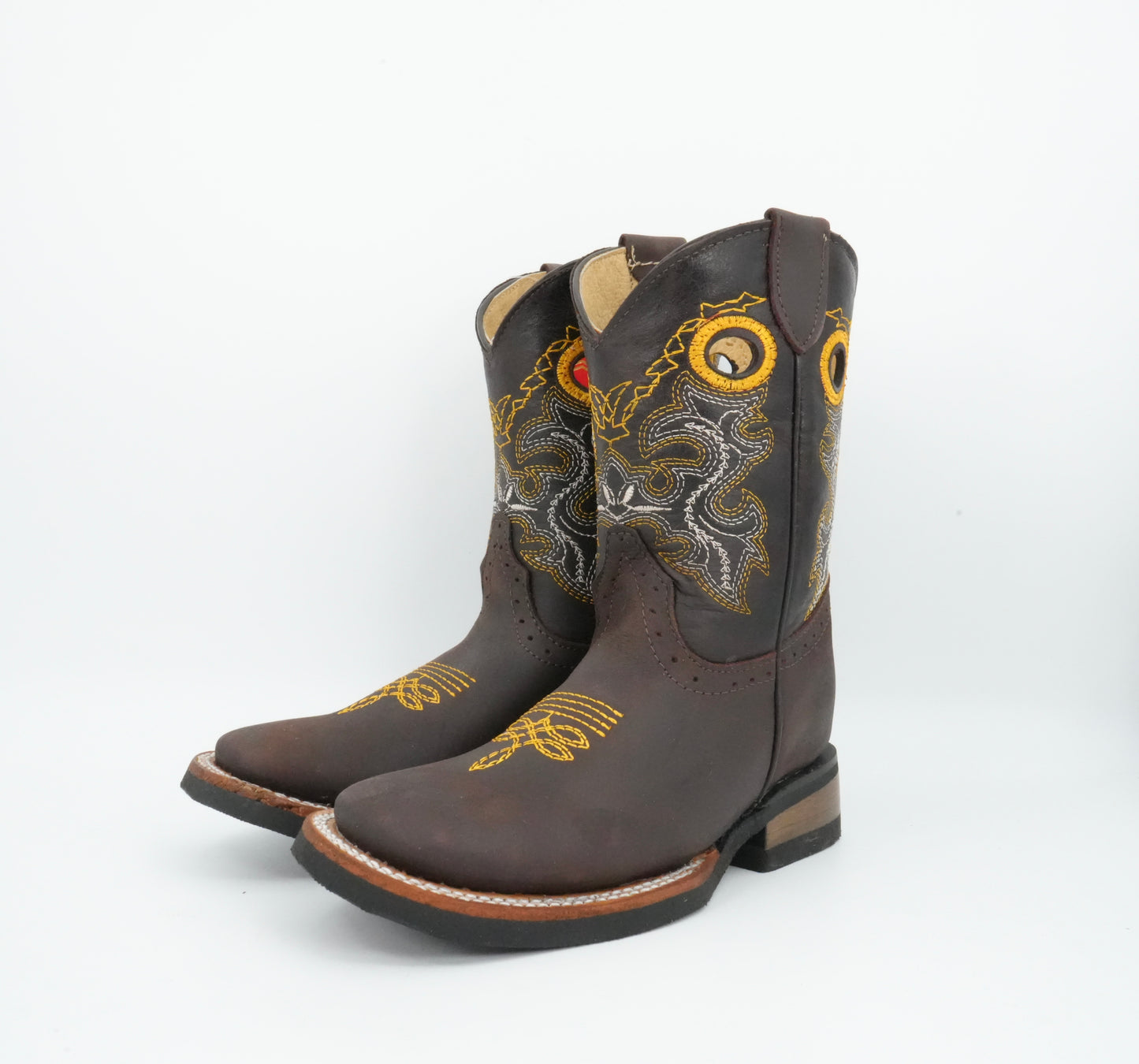 Quincy Kid's Crazy Yellow Stitching Chocolate Boot