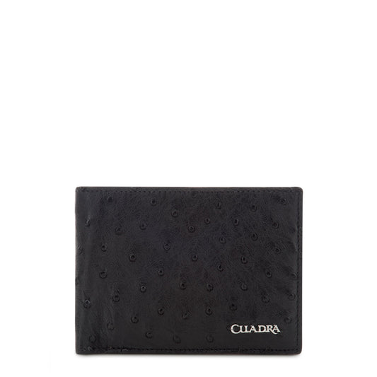 Cuadra Men's Black Genuine Ostrich Leather Bifold Wallet