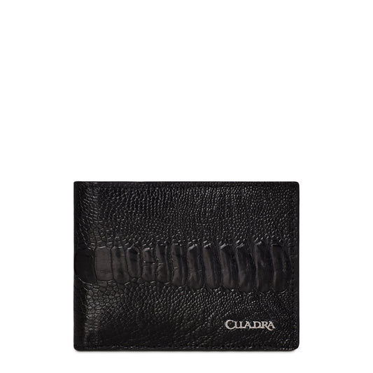 Cuadra Men's Black Genuine Ostrich Leg Leather BiFold Wallet