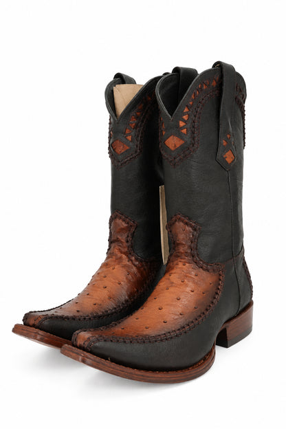Cuadra Men's Ostrich Versache Toe Boot - Dark Brown