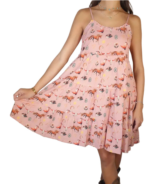 Rock & Roll Denim Girl's Western Print Dress - Rose/Mauve