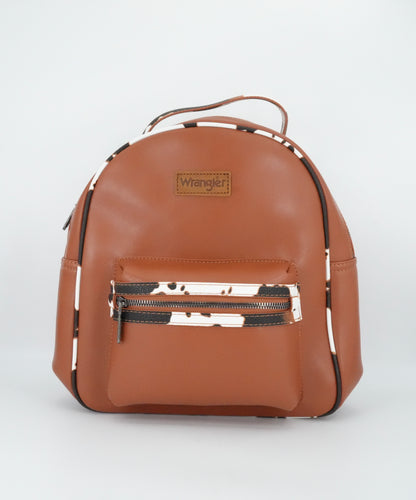 Wrangler Cow Print Backpack With Coin Pouch - Brown
