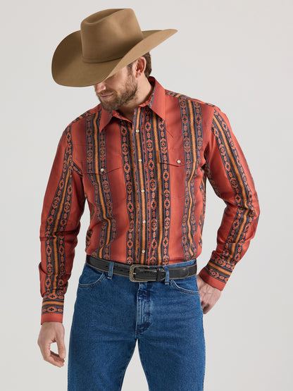 Wrangler x Checotah Western Red Orange Long Sleeve Button Down Shirt