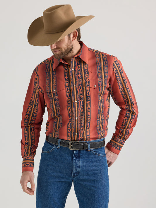 Wrangler x Checotah Western Red Orange Long Sleeve Button Down Shirt