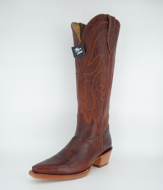 Tony Lama Women's Jess Tall Western Snip Toe Boot Cognac