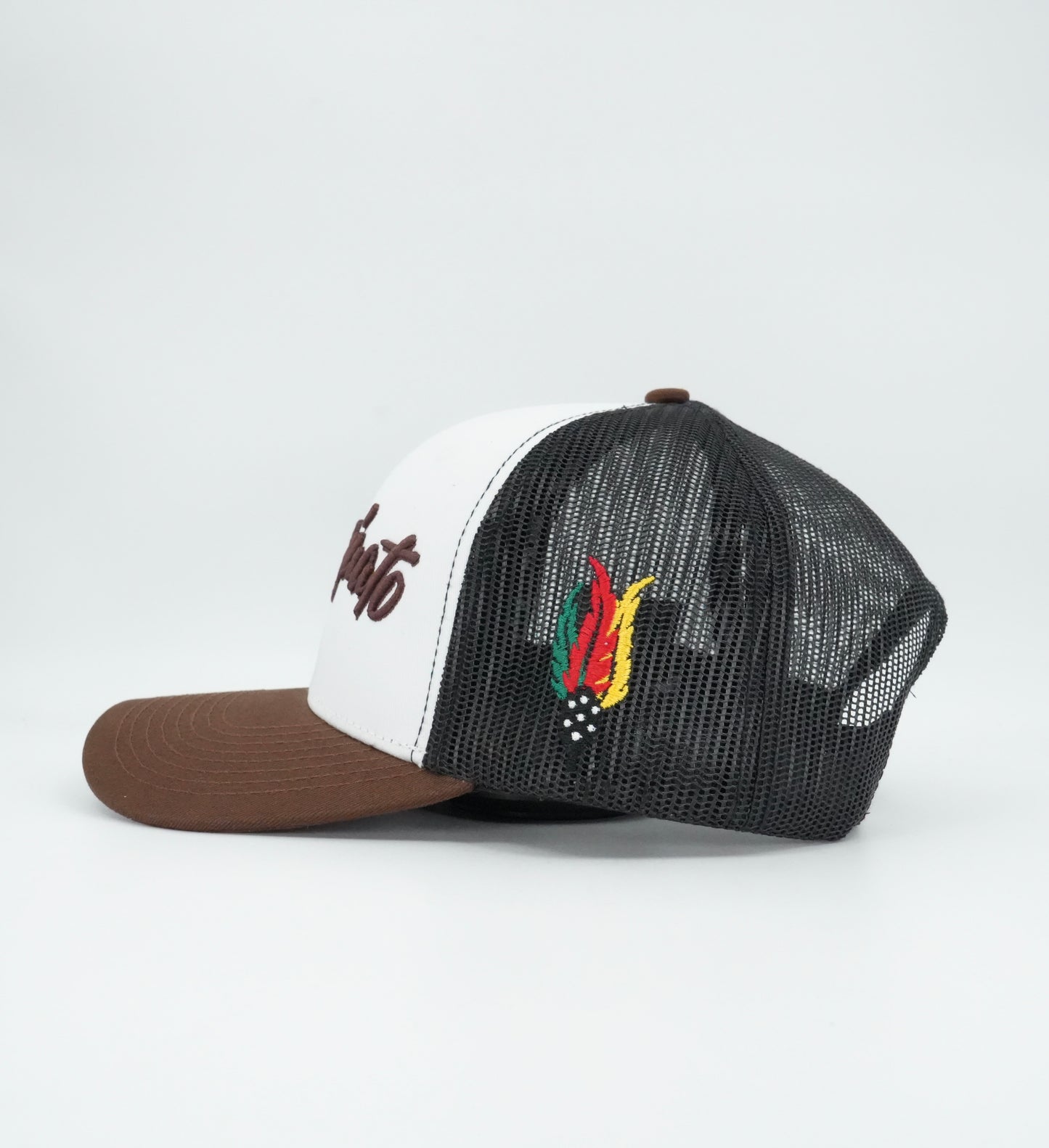 45 Cursive Trucker Cap- White/Chocolate