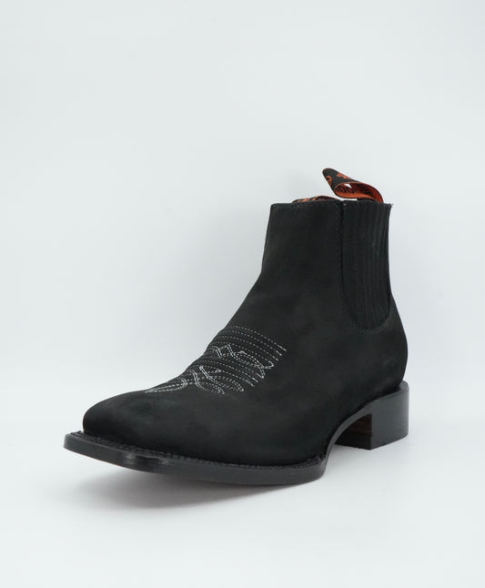Hooch Men's Black Nobuck Square Toe Short Boot